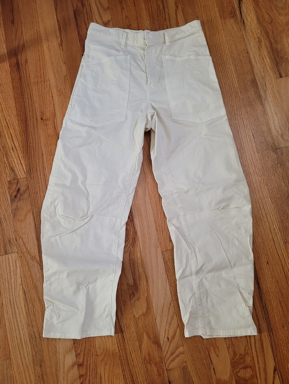 Nili Lotan Shon Pant Curved Barrel Leg Ivory Stone Eggshell Cream Size 00